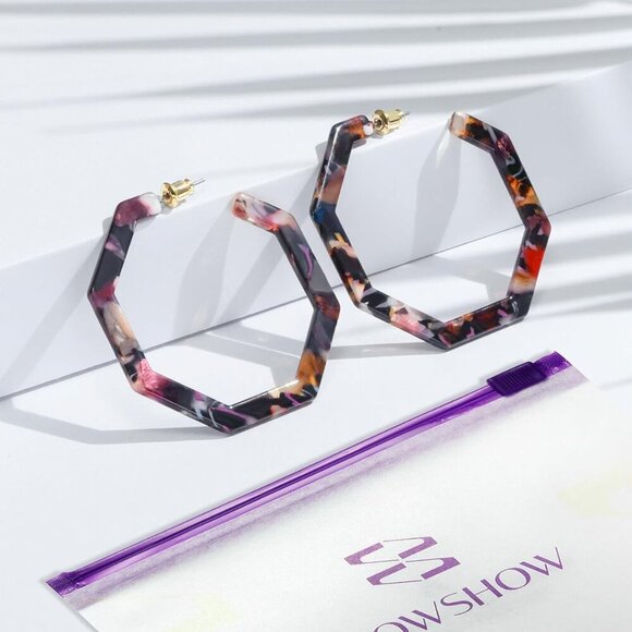 Acrylic Resin Hoop Earrings for Women Statement Fashion Geometric Octagon Earrin - Picture 6 of 6